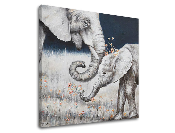 Pop art tablou pe pânză cu motivul SLONY, flori, natură în portocaliu-roz nuanțe, atmosferă liniștită, natură, potrivit pentru cameră de copii | Tablou pe pânză SLONY – produs