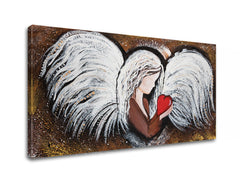 Modern tablou pe pânză cu motivul înger, inimă, motiv religios în alb-maro nuanțe, atmosferă romantică, dragoste, potrivit pentru sufragerie | Tablou pe pânză ANJEL – principală