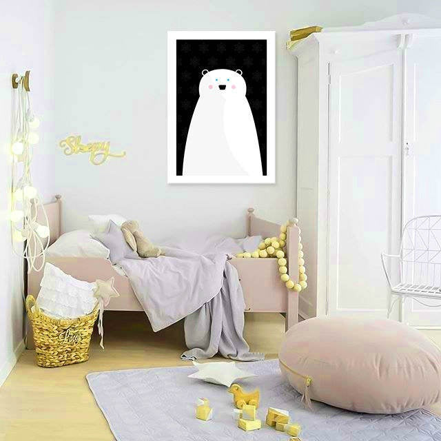 În stil scandinav tablou pe pânză cu motivul Happy Boy, stele, cer de noapte, natură în alb-negru nuanțe agățat în interiorul cameră de copii – interior