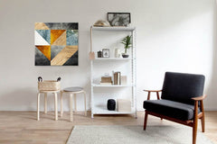 Geometric tablou pe pânză cu motivul Process, motiv pentru copii în alb-bej nuanțe agățat în interiorul birou, atmosferă liniștită, natură și minimalism – interior