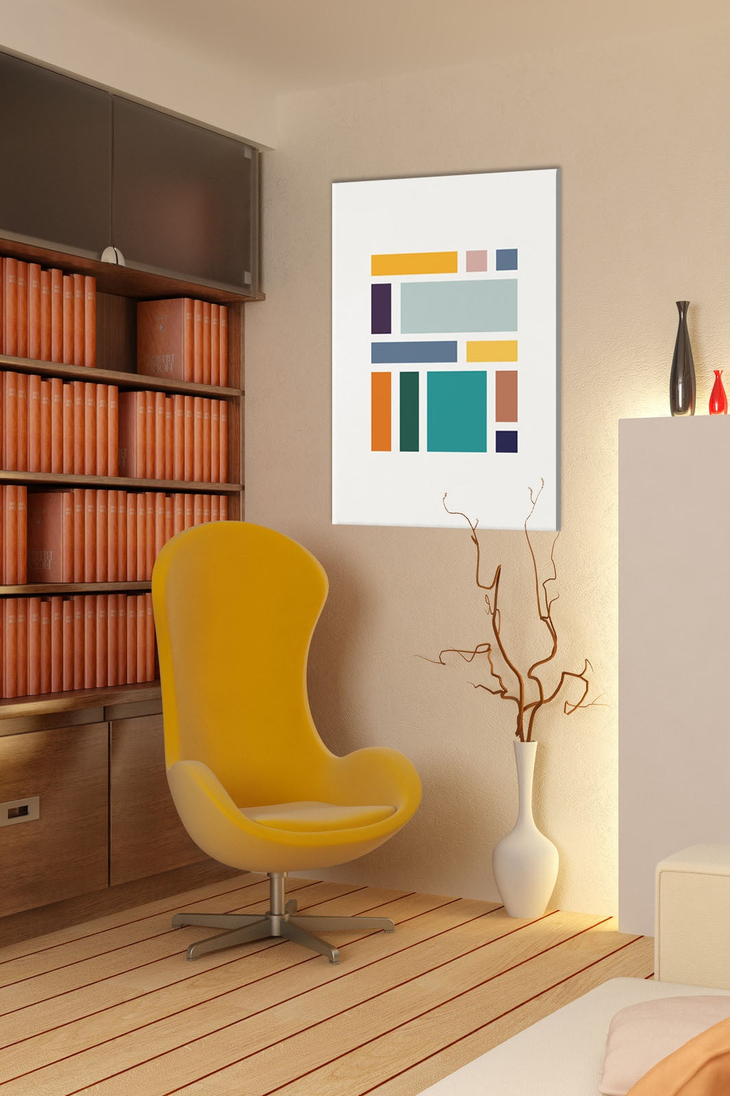 Industrial tablou pe pânză cu motivul Echo of Peace 2nd Motif, natură în multicolor nuanțe agățat în interiorul birou, atmosferă liniștită – interior