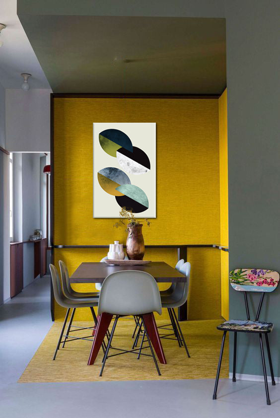 Industrial tablou pe pânză cu motivul Pearblossom Resignation în alb-albastru nuanțe agățat în interiorul birou de lucru, atmosferă sofisticată – interior