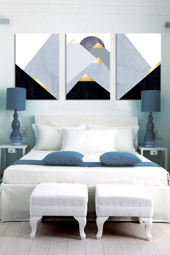 Industrial tablou pe pânză cu motivul The Transfigured Emotion, natură în alb-albastru nuanțe agățat în interiorul dormitor, atmosferă liniștită – interior