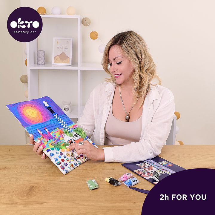 Modern tablou pe pânză cu motivul far, castel, plajă, soare în violet-albastru nuanțe, atmosferă capricioasă, creativitate | OKTO creativă 3D set "Park Guell v Barcelone" 30 x 40 cm – produs, vedere 5