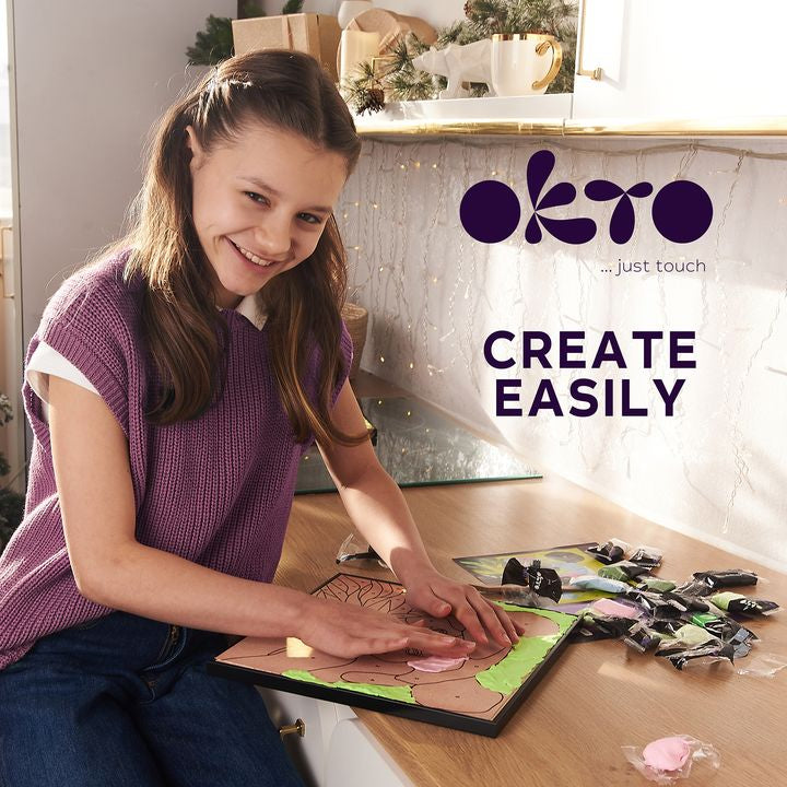 Modern tablou pe pânză cu motivul bambus în verde-violet nuanțe, atmosferă jucăușă, natură și creativitate | OKTO pictură samotvrdnúcou hmotou 30 x 30 cm Panda – produs, vedere 5