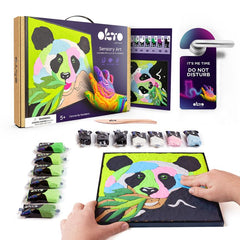 Modern tablou pe pânză cu motivul bambus în verde-violet nuanțe, atmosferă jucăușă, natură și creativitate | OKTO pictură samotvrdnúcou hmotou 30 x 30 cm Panda – produs