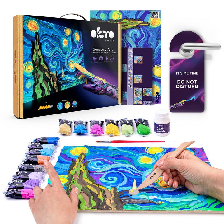 Modern tablou pe pânză în albastru-auriu nuanțe, atmosferă de vis, creativitate | OKTO creativă 3D set “Hviezdna cer” 30 x 40 cm – produs