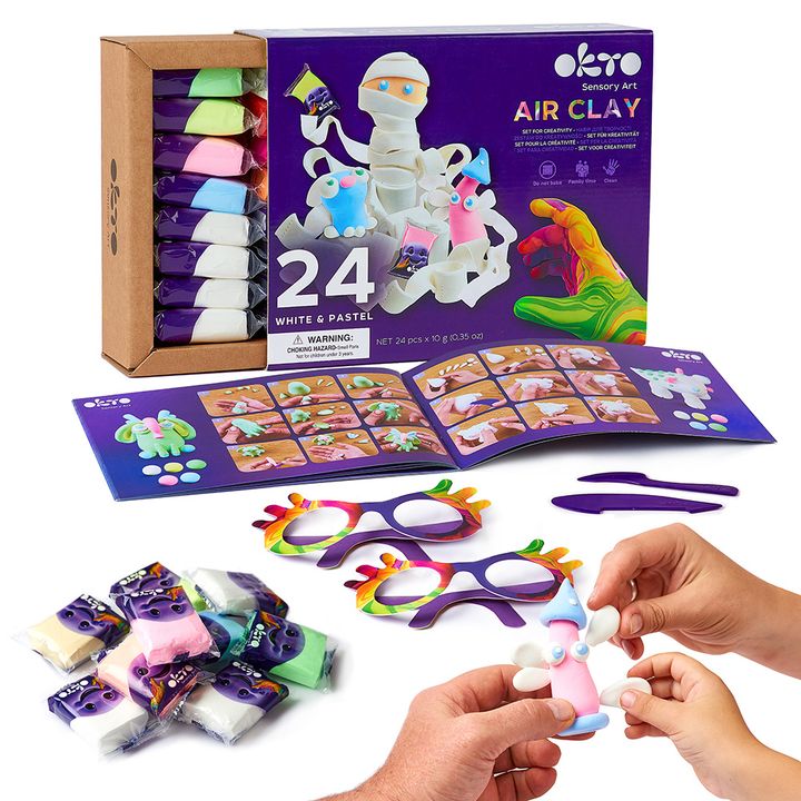 Modern tablou pe pânză în violet-alb nuanțe, atmosferă jucăușă, creativitate | OKTO creativă set samotvrdnúcej hmoty 24 pastelových odtieňov – produs, vedere 2