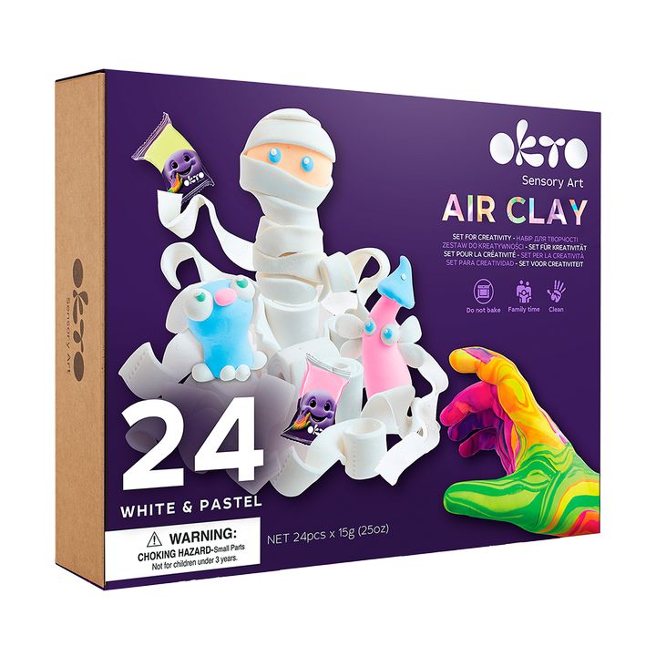 Modern tablou pe pânză în violet-alb nuanțe, atmosferă jucăușă, creativitate | OKTO creativă set samotvrdnúcej hmoty 24 pastelových odtieňov – principală