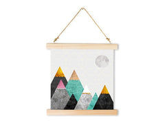 Geometric tablou pe pânză cu motivul Moonlight, munți, lună, peisaj în multicolor nuanțe, atmosferă liniștită, natură și aventură – principală