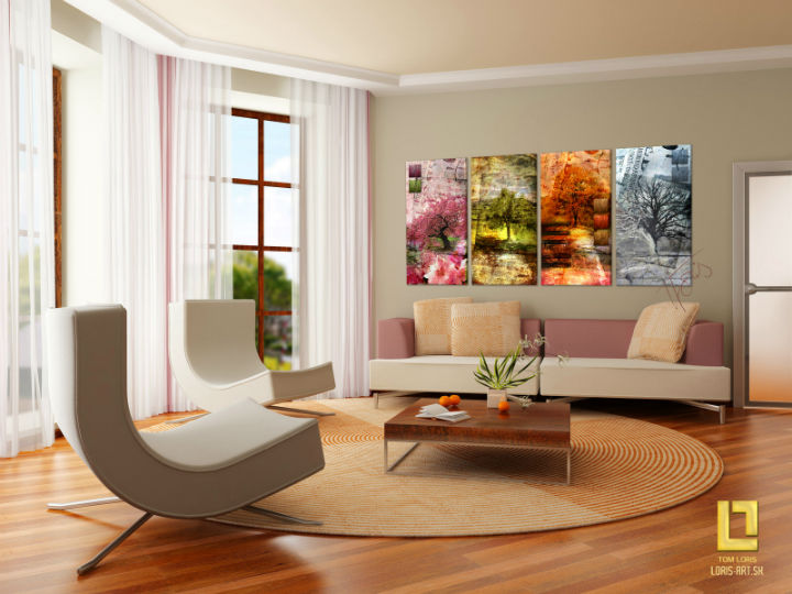 Impresionist tablou pe pânză cu motivul Four Seasons — Tom Loris, copaci, peisaj, natură, ročné obdobie agățat în interiorul hol, natură – interior