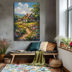 Modern tablou pe pânză cu motivul Cesta do rozprávky, munți, cer în albastru-roz nuanțe, atmosferă liniștită, acasă și natură, potrivit pentru sufragerie – produs