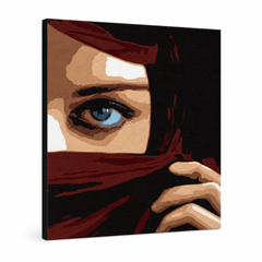 Pictat manual POP Art Eye 1 buc pictura ochi – Vizualizare 3D a tabloului pictat manual pe fundal alb. Culori dominante: maro, negru, verde, roșu, albastru.