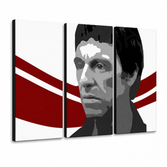 Tablou POP ART pictat manual AL PACINO 6 părți al6 – Vizualizare 3D a tabloului pictat manual pe fundal alb. Culori dominante: negru, roșu, alb.