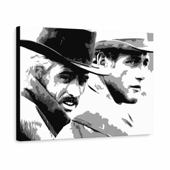Tablou POP ART pictat manual Butch Cassidy 1 bucată bc – Vizualizare 3D a tabloului pictat manual pe fundal alb. Culori dominante: negru, alb, gri.