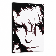Tablou POP ART pictat manual David Bowie 1 bucată db – Vizualizare 3D a tabloului pictat manual pe fundal alb. Culori dominante: negru, maro, alb.