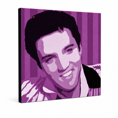 Tablou POP ART pictat manual Elvis Presley 1 bucată el4 – Vizualizare 3D a tabloului pictat manual pe fundal alb. Culori dominante: mov, alb, negru.