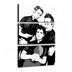 Tablou POP ART pictat manual Green Day 3 buc gd – Vizualizare 3D a tabloului pictat manual pe fundal alb. Culori dominante: negru, alb, gri.