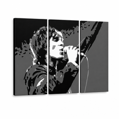 Tablou POP ART pictat manual Ian Brown 3 bucăți ib2 – Vizualizare 3D a tabloului pictat manual pe fundal alb. Culori dominante: negru, alb, gri.