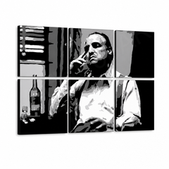 Tablou POP ART pictat manual MARLON BRANDO 6 părți mb9 – Vizualizare 3D a tabloului pictat manual pe fundal alb. Culori dominante: negru, alb, gri.