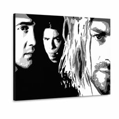 Tablou POP ART pictat manual Nirvana 1 bucată nir – Vizualizare 3D a tabloului pictat manual pe fundal alb. Culori dominante: negru, alb, gri.