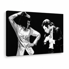 Tablou POP ART pictat manual Pulp Fiction 1 buc pulp4 – Vizualizare 3D a tabloului pictat manual pe fundal alb. Culori dominante: negru, alb, gri.