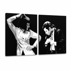Tablou POP ART pictat manual Pulp Fiction 2 bucăți pulp3 – Vizualizare 3D a tabloului pictat manual pe fundal alb. Culori dominante: negru, alb, gri.
