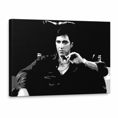 Tablou POP ART pictat manual Scarface 1 buc smz – Vizualizare 3D a tabloului pictat manual pe fundal alb. Culori dominante: negru, alb, gri.