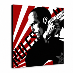 Tablou POP ART pictat manual THE TRANSPORTER - Courier 1 parte kur2 – Vizualizare 3D a tabloului pictat manual pe fundal alb. Culori dominante: roșu, negru, alb.