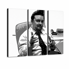 Pictat manual POP Art The Office 3 părți imagine acest – Vizualizare 3D a tabloului pictat manual pe fundal alb. Culori dominante: negru, alb, gri.