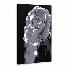 Pictate manual POP Art Christina Aguilera 1 buc ca2 – Vizualizare 3D a tabloului pictat manual pe fundal alb. Culori dominante: negru, alb, gri.