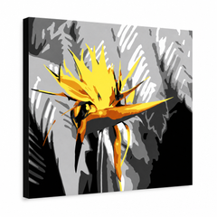 Pictate manual POP Art Flower 1 bucată imagine flo4 – Vizualizare 3D a tabloului pictat manual pe fundal alb. Culori dominante: galben, negru, gri.