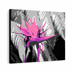 Pictate manual POP Art Flower 1 bucată imagine flo5 – Vizualizare 3D a tabloului pictat manual pe fundal alb. Culori dominante: negru, roz, mov.