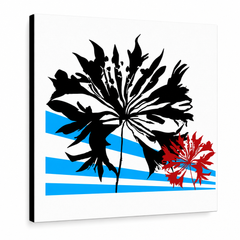 Pictate manual POP Art Flower 1 parte flo3 – Vizualizare 3D a tabloului pictat manual pe fundal alb. Culori dominante: negru, roșu, albastru.