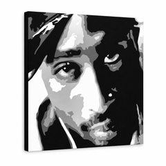 Tablou POP ART pictat manual 2 PAC 1 bucată 2pac – Vizualizare 3D a tabloului pictat manual pe fundal alb. Culori dominante: negru, alb, gri.