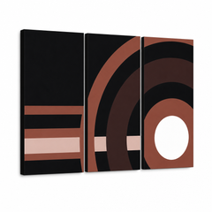 Tablou POP ART pictat manual ABSTRACT 3 buc abstr2 – Vizualizare 3D a tabloului pictat manual pe fundal alb. Culori dominante: negru, maro, roz, bej.