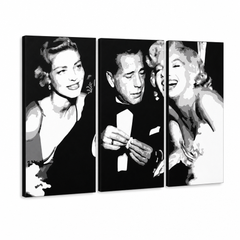 Tablou POP ART pictat manual AL Bogard 3 piese bog2 – Vizualizare 3D a tabloului pictat manual pe fundal alb. Culori dominante: negru, alb, gri.
