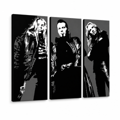 Tablou POP ART pictat manual Apocalyptica 3 parte apo – Vizualizare 3D a tabloului pictat manual pe fundal alb. Culori dominante: negru, alb, gri.