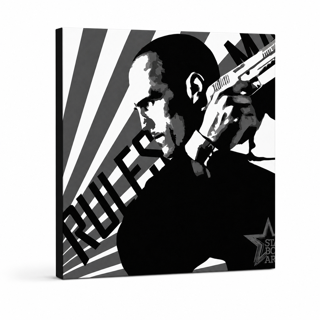 Tablou POP ART pictat manual Courier 1 parte kur – Vizualizare 3D a tabloului pictat manual pe fundal alb. Culori dominante: negru, alb, gri.