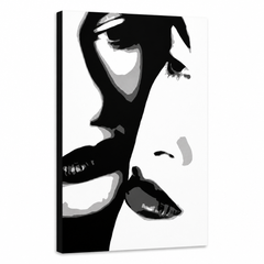 Tablou POP ART pictat manual Două femei 1 buc 00 2w – Vizualizare 3D a tabloului pictat manual pe fundal alb. Culori dominante: negru, alb, gri.