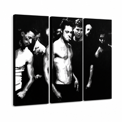 Tablou POP ART pictat manual Faces 3 piese fac – Vizualizare 3D a tabloului pictat manual pe fundal alb. Culori dominante: negru, alb, gri.