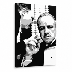 Tablou POP ART pictat manual GODFATHER 1 buc gfoh – Vizualizare 3D a tabloului pictat manual pe fundal alb. Culori dominante: negru, alb, gri.