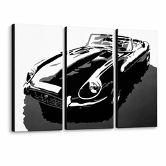 Tablou POP ART pictat manual JAGUAR 3 bucăți jag – Vizualizare 3D a tabloului pictat manual pe fundal alb. Culori dominante: negru, alb, gri.