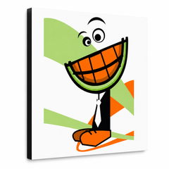 Tablou POP ART pictat manual MELON 1 bucată pepene – Vizualizare 3D a tabloului pictat manual pe fundal alb. Culori dominante: portocaliu, verde, negru, alb, maro.