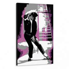 Tablou POP ART pictat manual Michael Jackson 1 bucată mj3 – Vizualizare 3D a tabloului pictat manual pe fundal alb. Culori dominante: negru, roz, gri, alb.