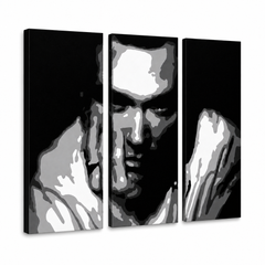 Tablou POP ART pictat manual Morrisey 3 bucăți ciumă – Vizualizare 3D a tabloului pictat manual pe fundal alb. Culori dominante: negru, alb, gri.