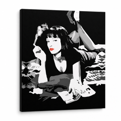 Tablou POP ART pictat manual PULP FICTION 1 buc pulp6 – Vizualizare 3D a tabloului pictat manual pe fundal alb. Culori dominante: negru, alb, roșu.