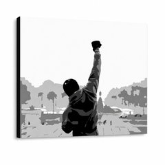 Tablou POP ART pictat manual ROCKY 1 buc rocky – Vizualizare 3D a tabloului pictat manual pe fundal alb. Culori dominante: negru, alb, gri.