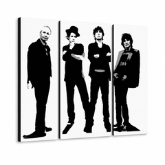Tablou POP ART pictat manual Rolling Stones 4 buc rs – Vizualizare 3D a tabloului pictat manual pe fundal alb. Culori dominante: negru, alb, gri.