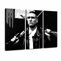 Tablou POP ART pictat manual Stock Lock 3 Piece Sto – Vizualizare 3D a tabloului pictat manual pe fundal alb. Culori dominante: negru, alb, gri.